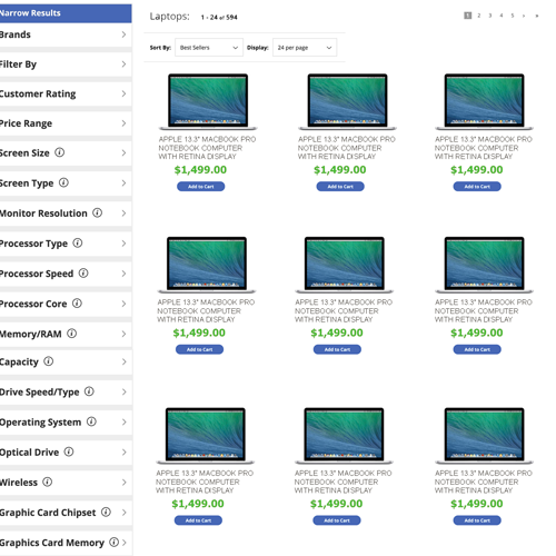 sub menu option wireframe for online store.