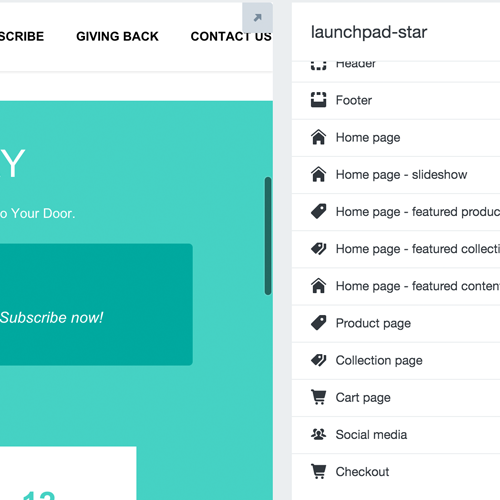 shopify launchpad star menu for online store.